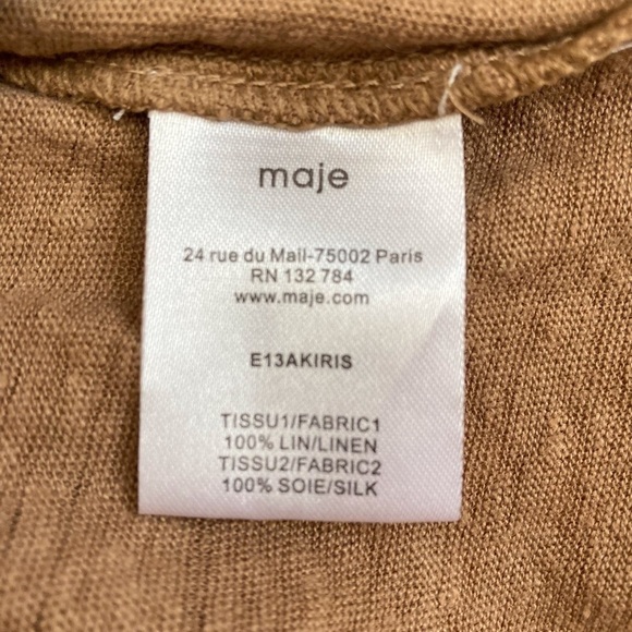 Maje Linen Mini Dress Silk Trim Cutout Shoulders - Picture 3 of 8